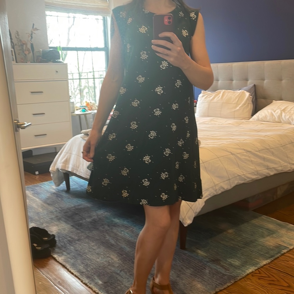 LOFT green swing dress floral print